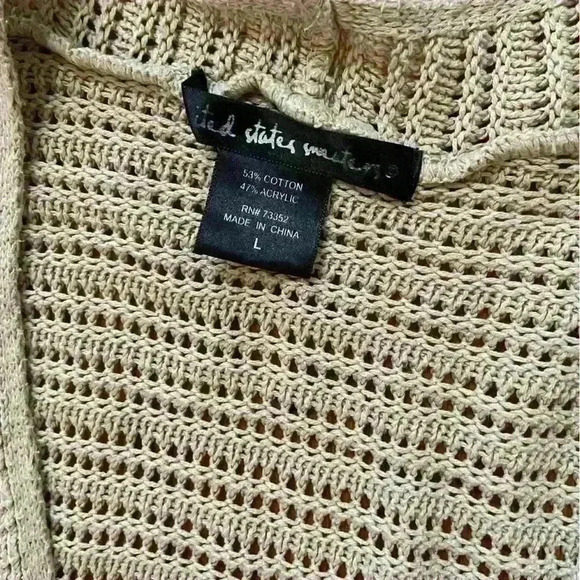 Altar’d State Open Crocheted Cardigan Size L Tan Boho Lightweight Hippie Flowy - Picture 12 of 12